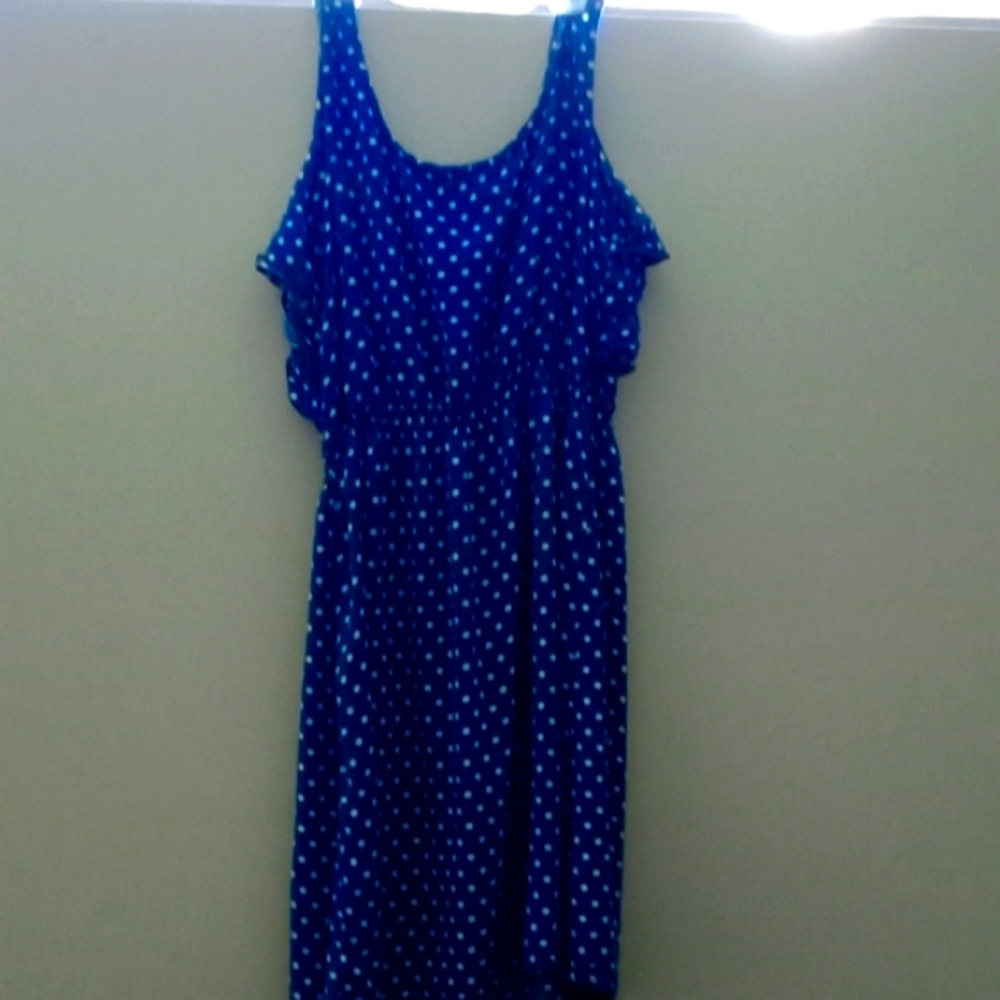 Cute mini blue and white polka dot dress